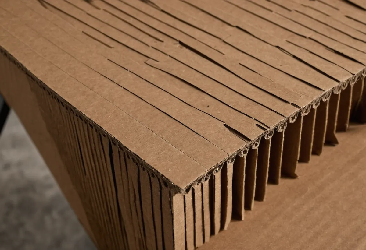 Laser-cut corrugated cardboard showing the fluting in the cut edge