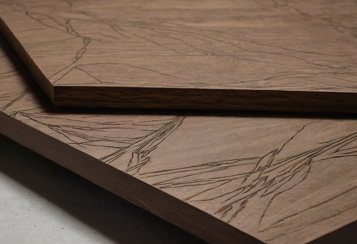 MDF panels with a laser-engraved line pattern